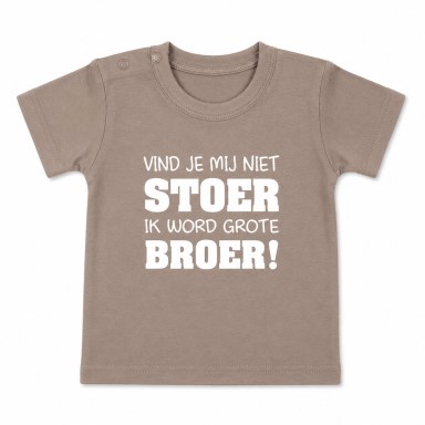 shirtje, tekst, Aankondiging zwangerschap, bedrukt, beige, stoer, broer, wit